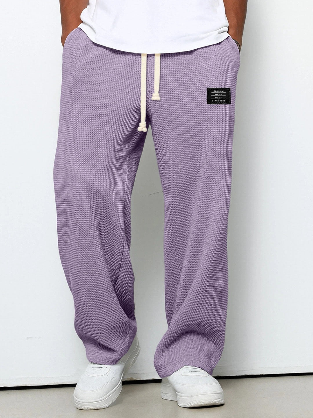 Mens Relaxed Everyday Lace Pants Adjustable Waist Straight Fit