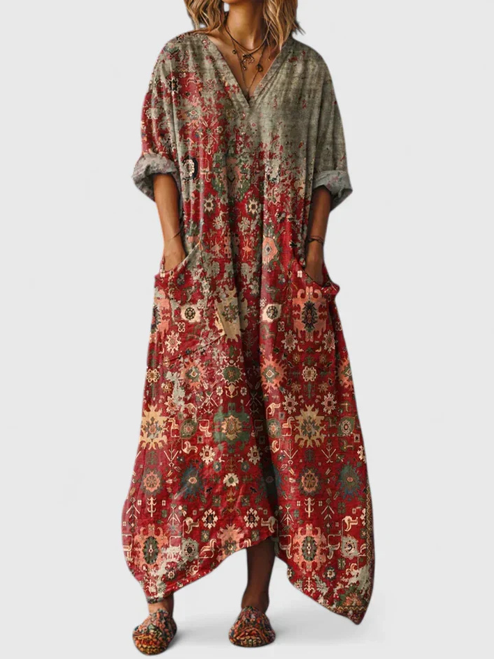 Women’s Paisley Cotton Maxi Dress with Pockets
