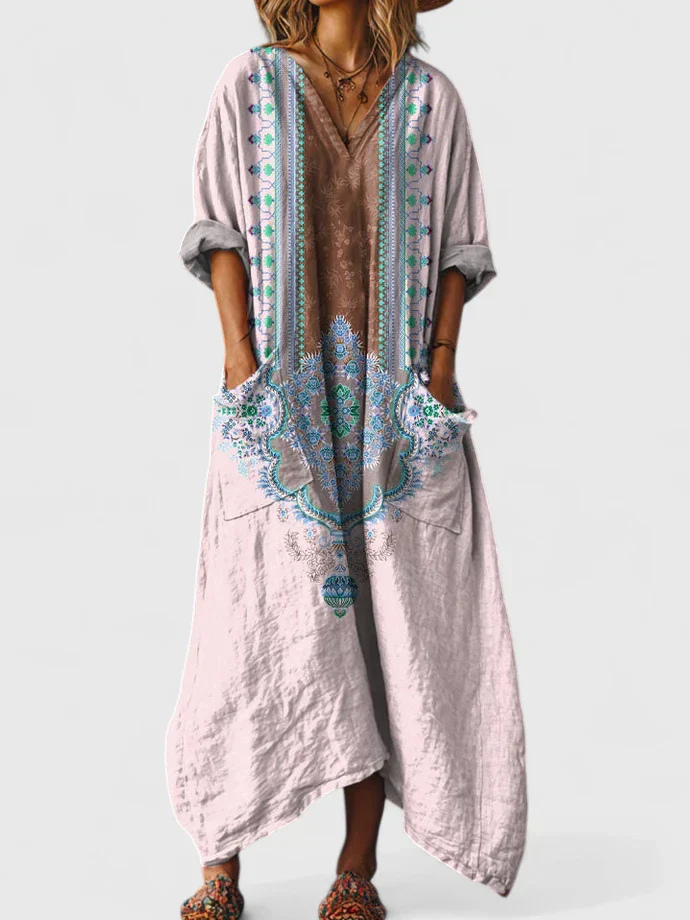 Women’s Paisley Cotton Maxi Dress with Pockets