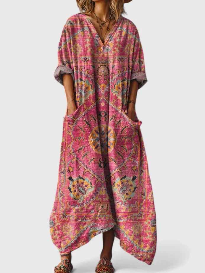 Women’s Paisley Cotton Maxi Dress with Pockets