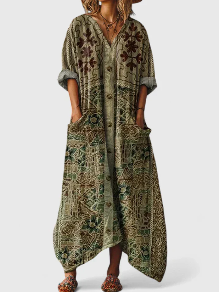 Women’s Paisley Cotton Maxi Dress with Pockets