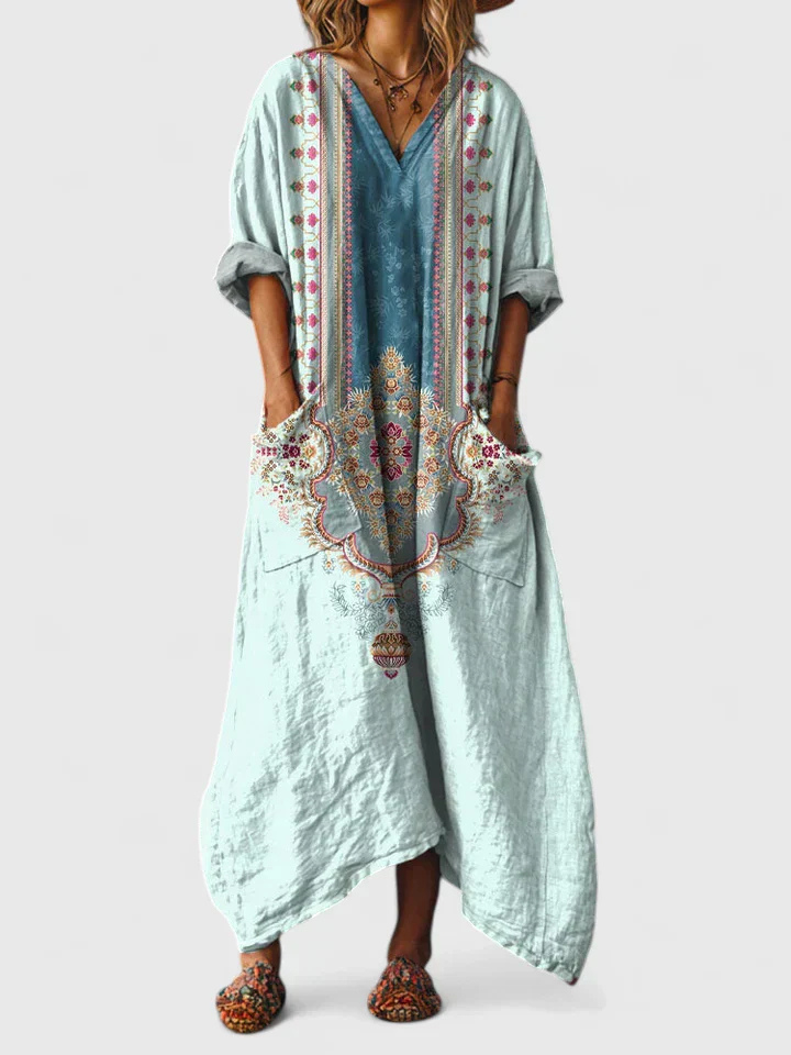Women’s Paisley Cotton Maxi Dress with Pockets