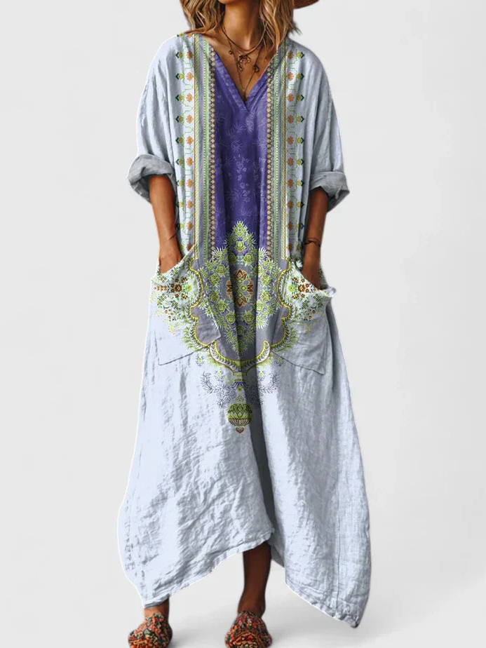 Women’s Paisley Cotton Maxi Dress with Pockets
