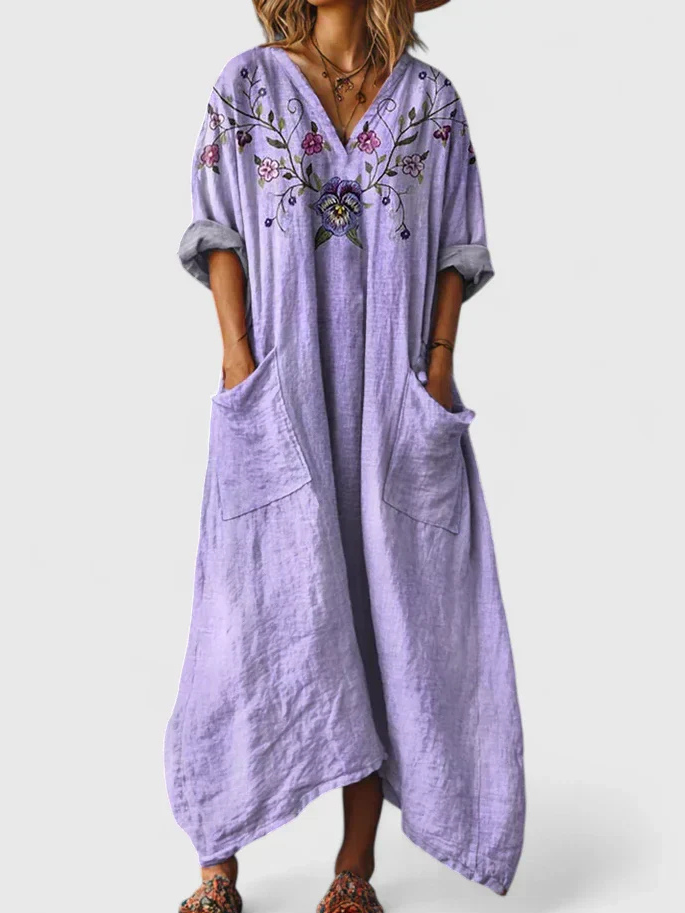 Women’s Paisley Cotton Maxi Dress with Pockets