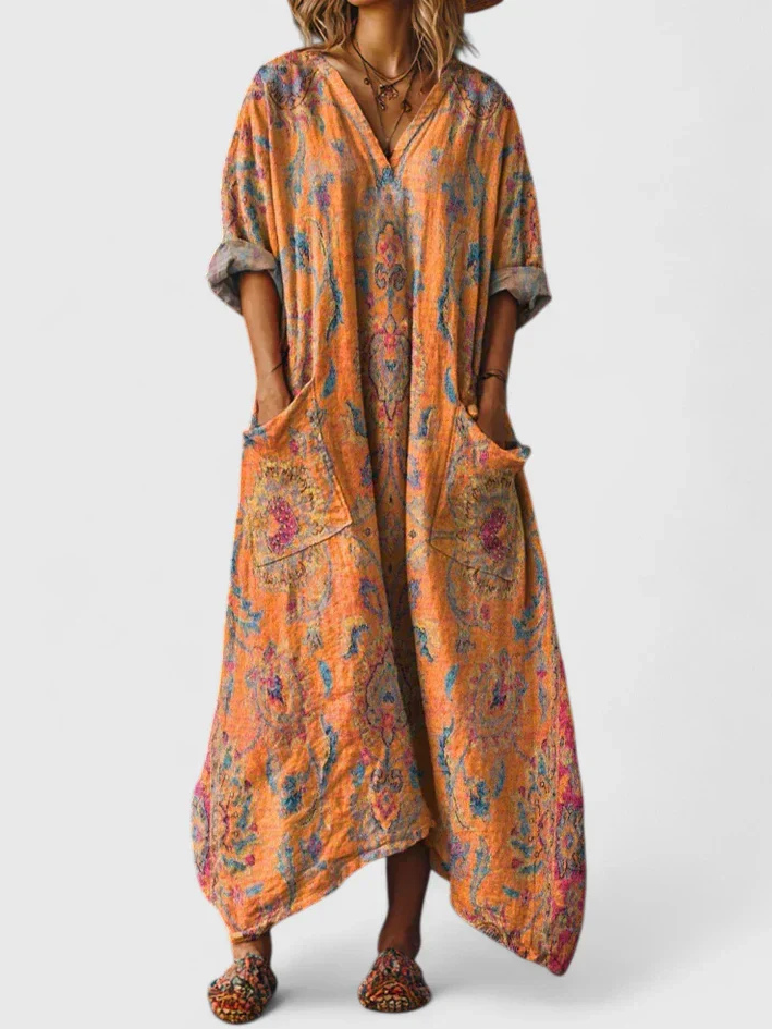 Women’s Paisley Cotton Maxi Dress with Pockets