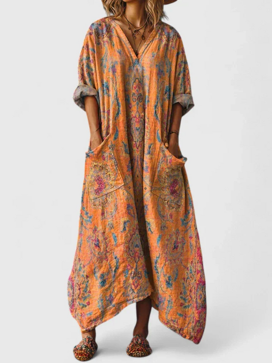 Women’s Paisley Cotton Maxi Dress with Pockets