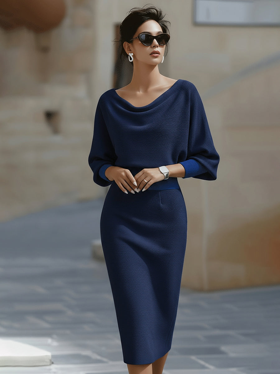 Women’s Satin Cowl Neck Midi Dress