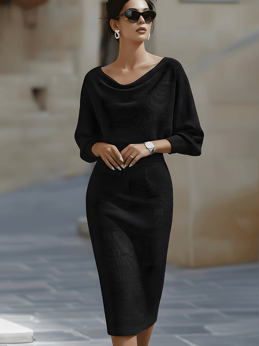 Women’s Satin Cowl Neck Midi Dress