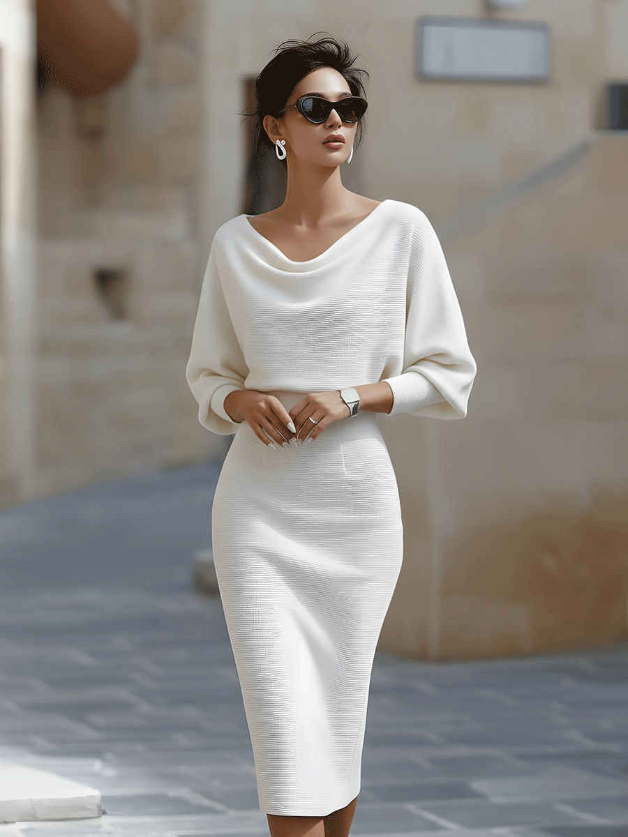 Women’s Satin Cowl Neck Midi Dress
