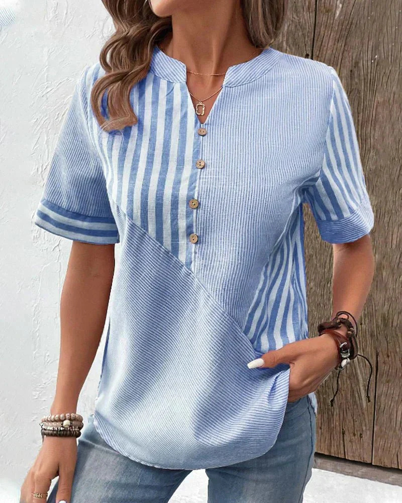 Women’s Colorblock Stripe Cotton Blouse
