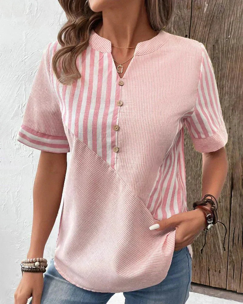 Women’s Colorblock Stripe Cotton Blouse