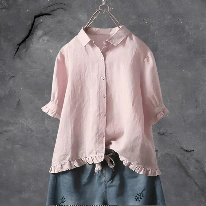 Women’s Linen Button Down Shirt with Ruffle Sleeves