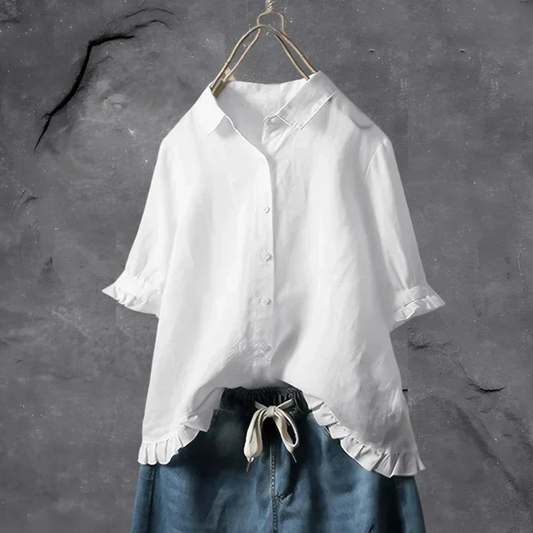 Women’s Linen Button Down Shirt with Ruffle Sleeves