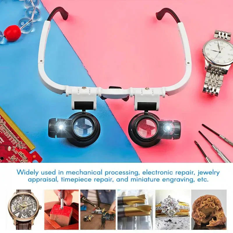 LED Magnifying Glasses Headset - 8x 15x 23x Jeweler Watch Repair
