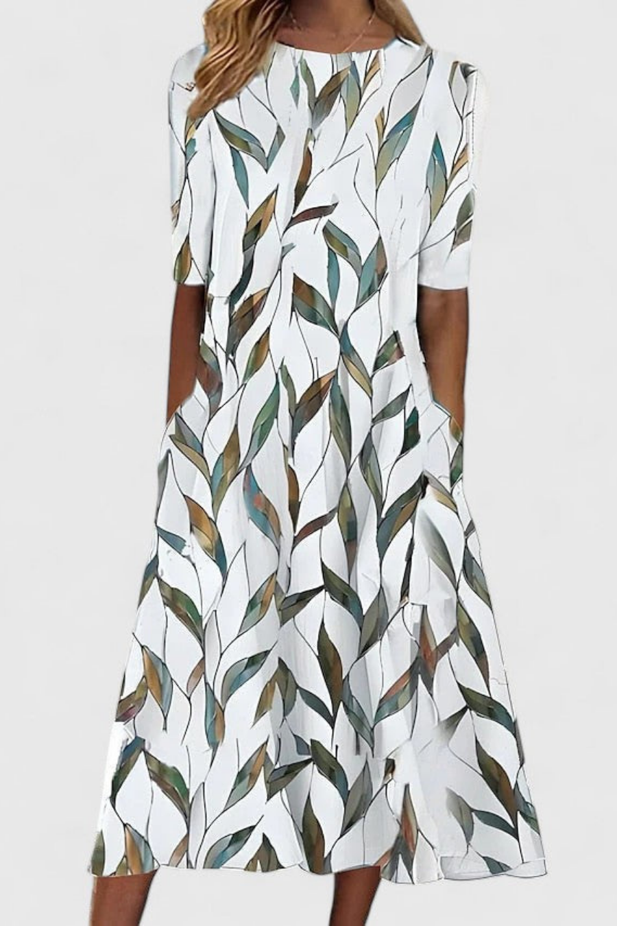 Women’s Floral Cotton A-Line Dress with Pockets