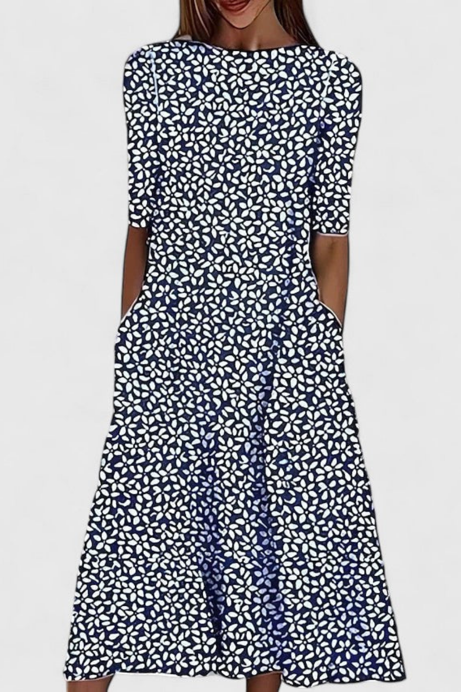 Women’s Floral Cotton A-Line Dress with Pockets