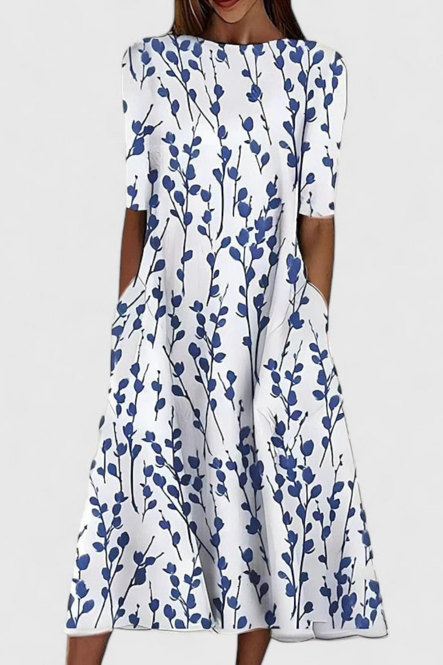 Women’s Floral Cotton A-Line Dress with Pockets