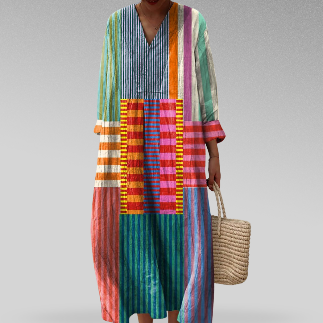 Women’s Patchwork Linen Maxi Dress