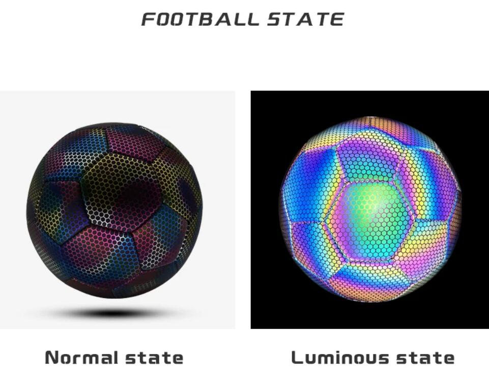 Glow Reflective Soccer Ball - Holographic Night Training Size 4 5