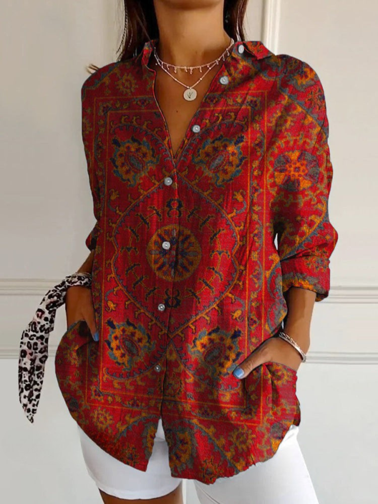 Women’s Vintage Casual Button-Up Shirt