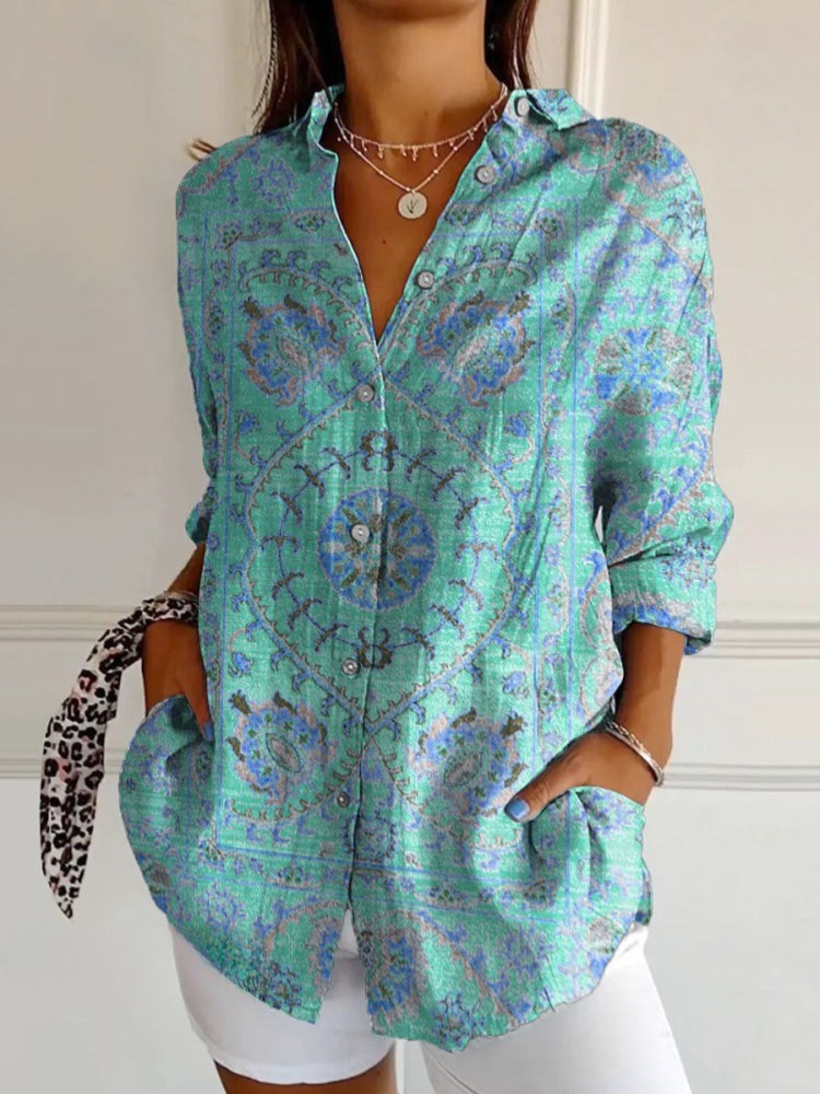 Women’s Vintage Casual Button-Up Shirt