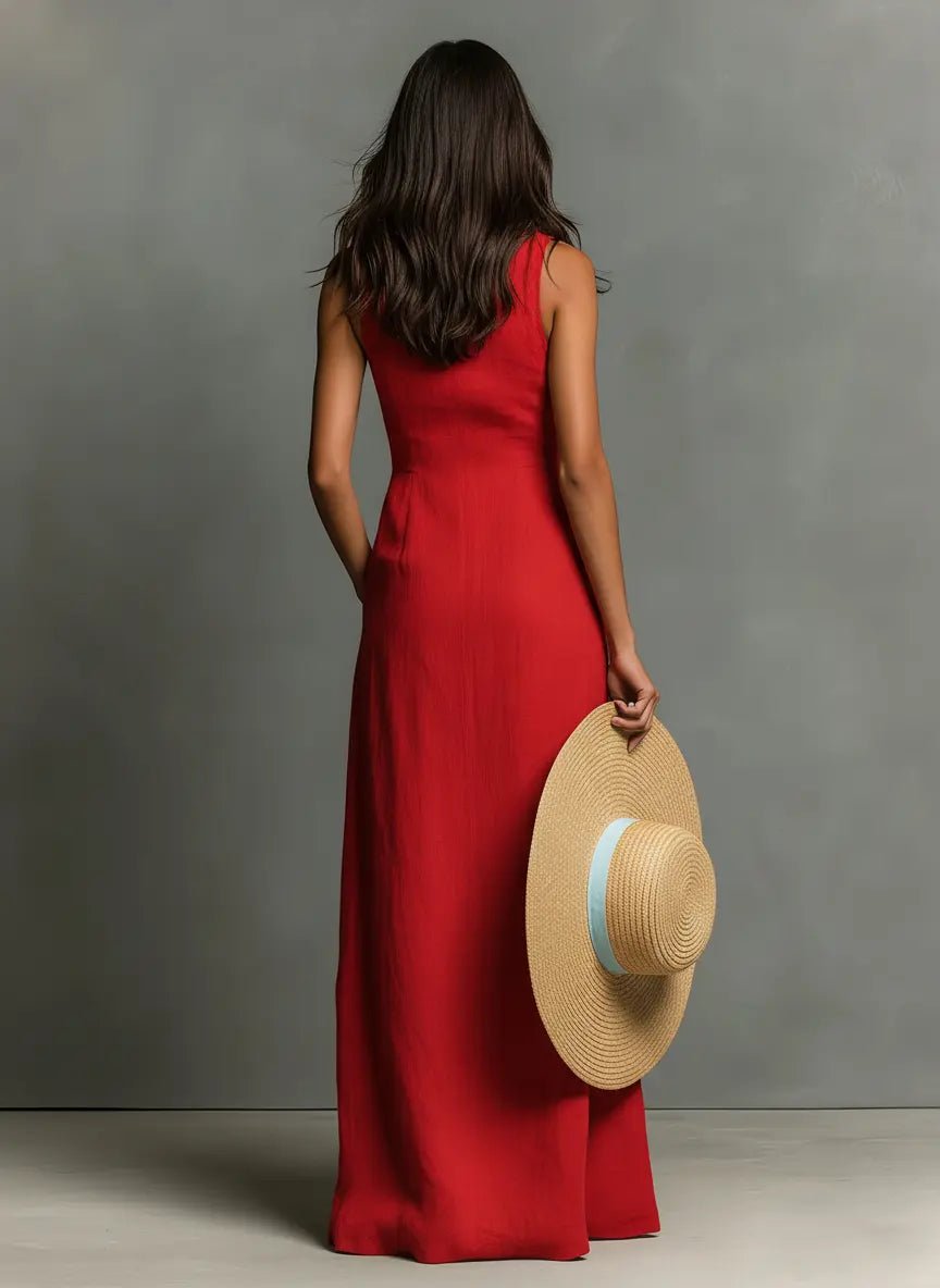Women’s Sleeveless Linen Blend Maxi Shirt Dress
