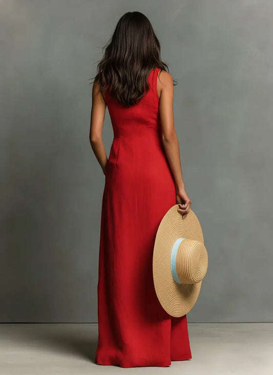 Women’s Sleeveless Linen Blend Maxi Shirt Dress