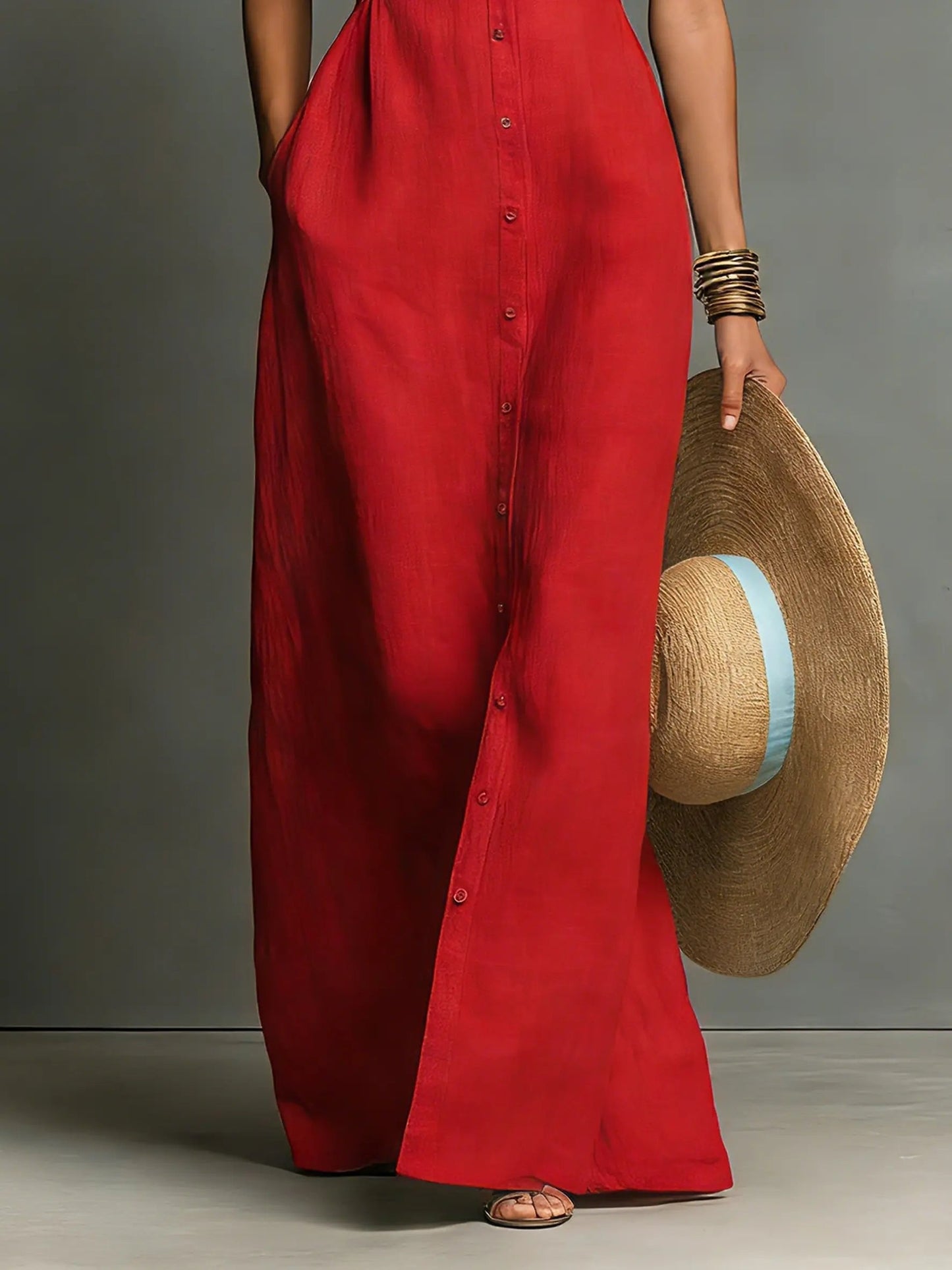 Women’s Sleeveless Linen Blend Maxi Shirt Dress