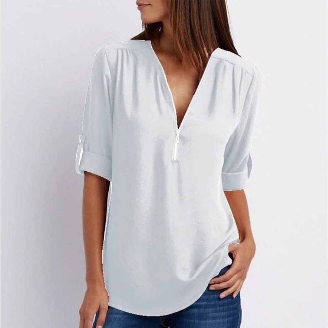 Women’s Zip Front V-Neck Blouse