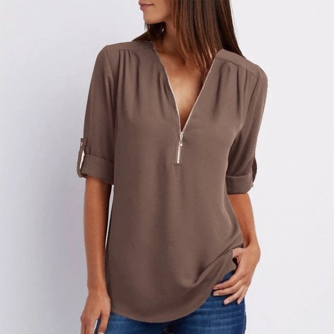 Women’s Zip Front V-Neck Blouse