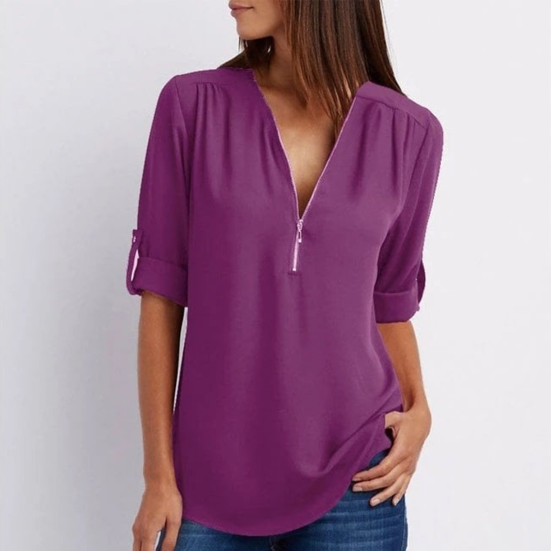 Women’s Zip Front V-Neck Blouse