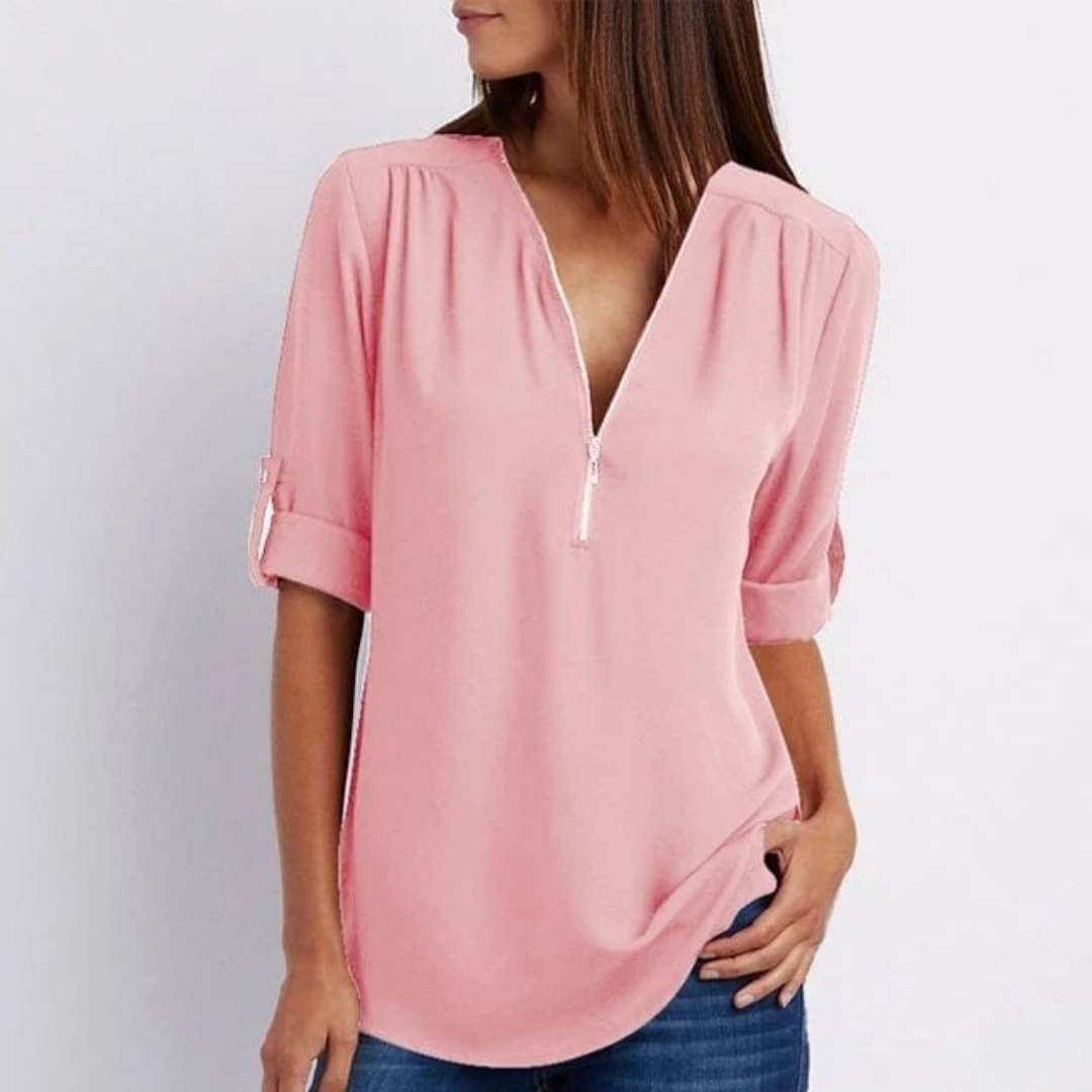 Women’s Zip Front V-Neck Blouse