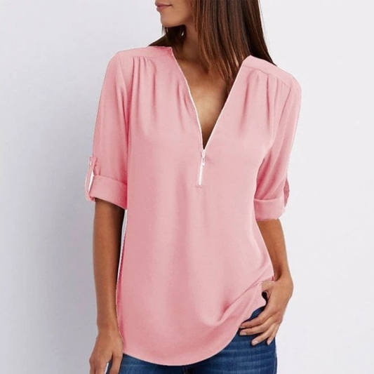 Women’s Zip Front V-Neck Blouse