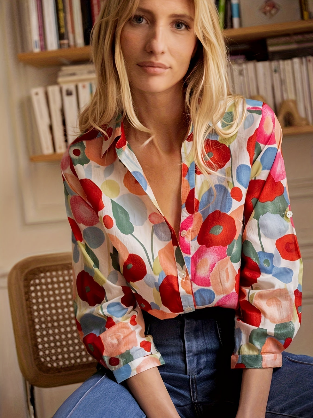 Women’s Floral Linen Button-Down Shirt