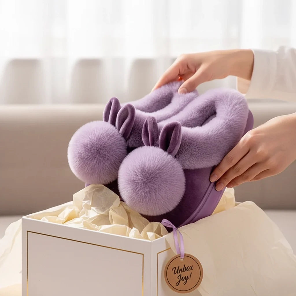 Women's Plush Bunny Slippers with Open or Closed Heel