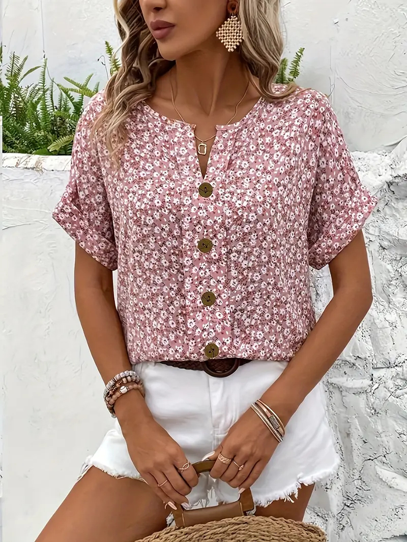 Women’s Floral Cotton Button Front Blouse