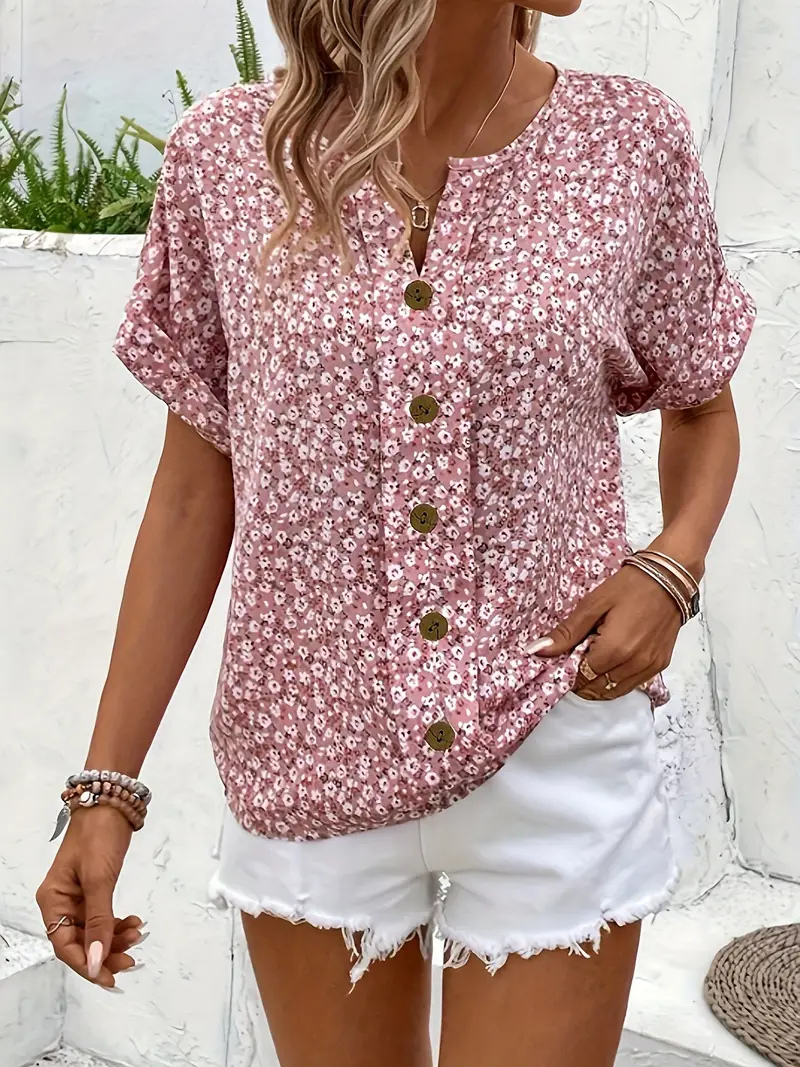 Women’s Floral Cotton Button Front Blouse