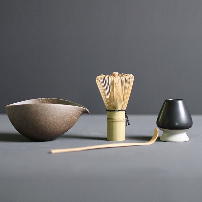 Ceremonial Matcha Tea Gift Set - 4-Piece Bamboo Whisk Ceramic Bowl