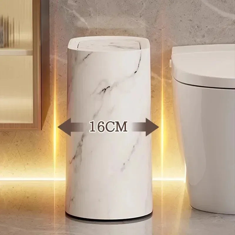 Nordic Marble Trash Can - Slim Push Top Wastebasket Bathroom WC