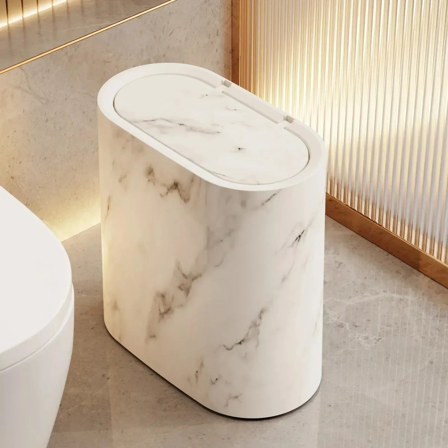 Nordic Marble Trash Can - Slim Push Top Wastebasket Bathroom WC