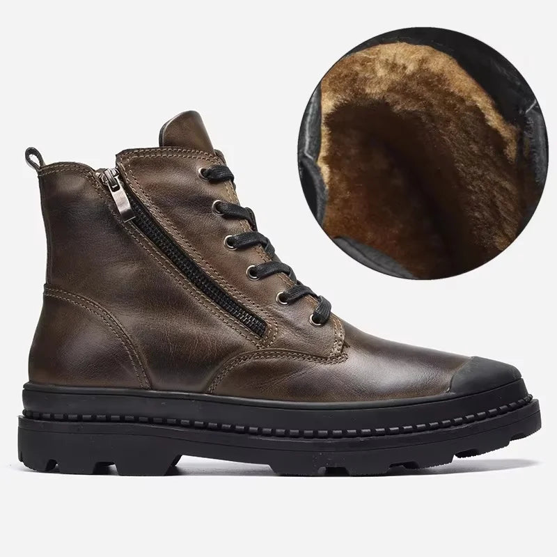 Men’s Vintage Leather Boots with Side Zip