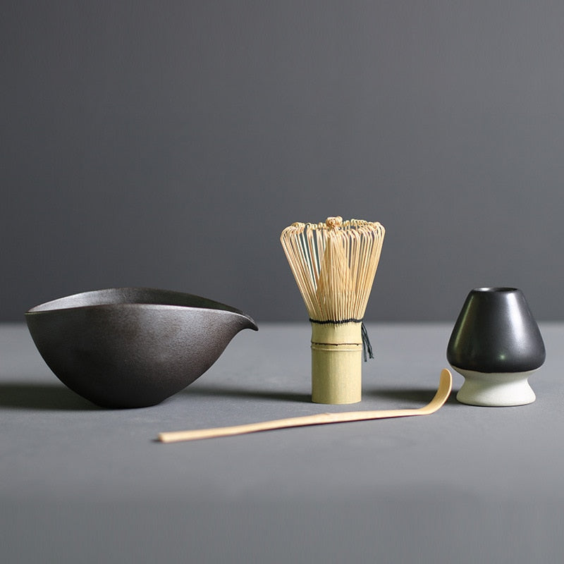 Ceremonial Matcha Tea Gift Set - 4-Piece Bamboo Whisk Ceramic Bowl