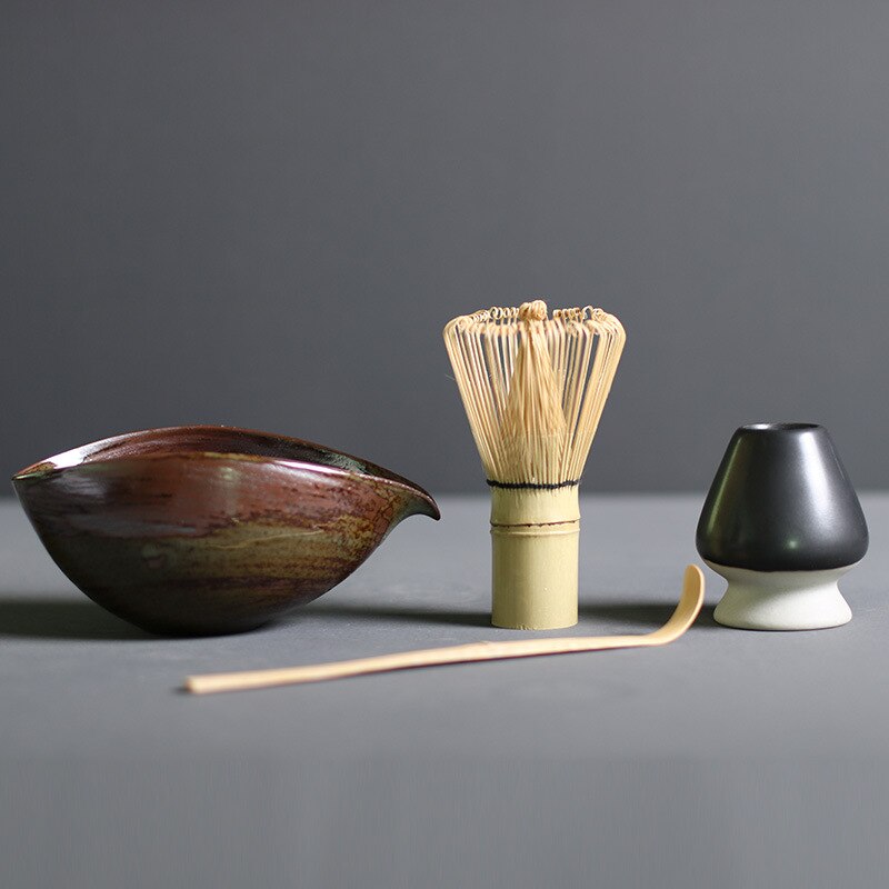 Ceremonial Matcha Tea Gift Set - 4-Piece Bamboo Whisk Ceramic Bowl