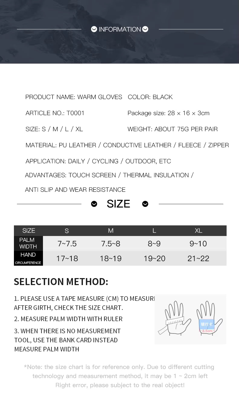 Winter Thermal Touchscreen Gloves - Windproof Cycling Riding Mitts