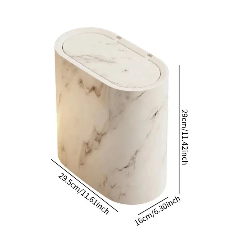 Nordic Marble Trash Can - Slim Push Top Wastebasket Bathroom WC