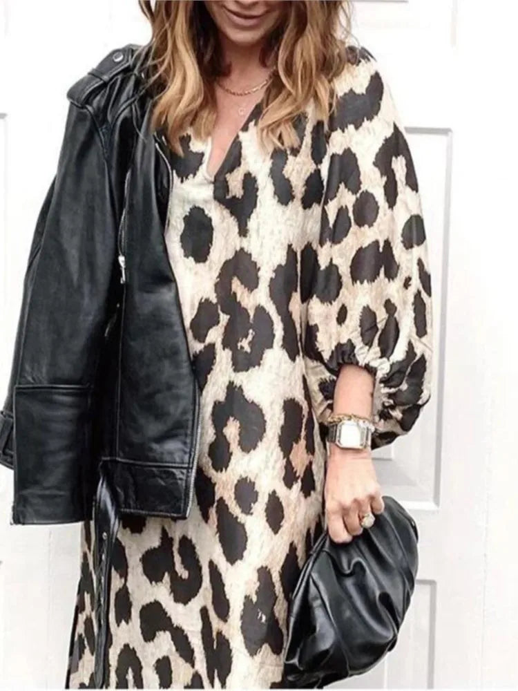 Bianca – Women’s Summer Dress, Elegant Leopard Print