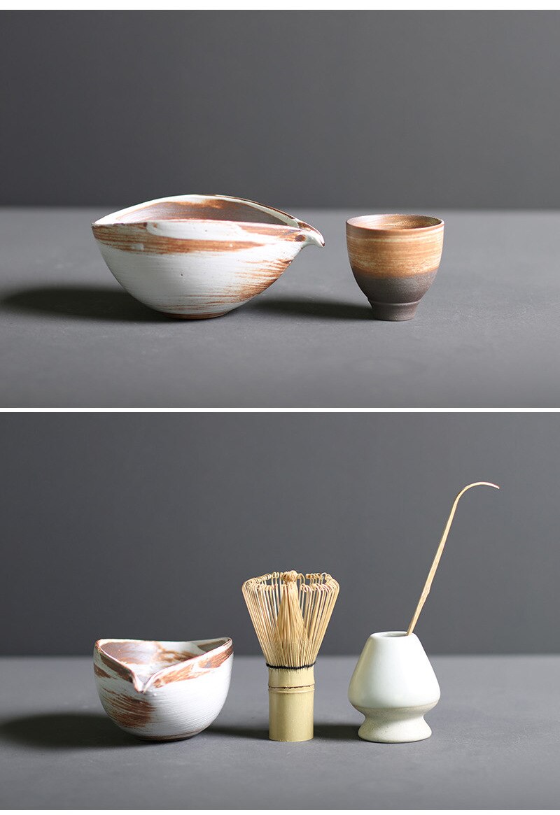 Ceremonial Matcha Tea Gift Set - 4-Piece Bamboo Whisk Ceramic Bowl