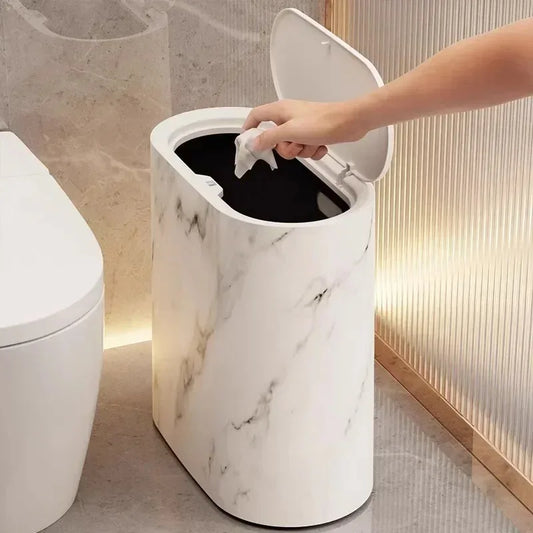 Nordic Marble Trash Can - Slim Push Top Wastebasket Bathroom WC