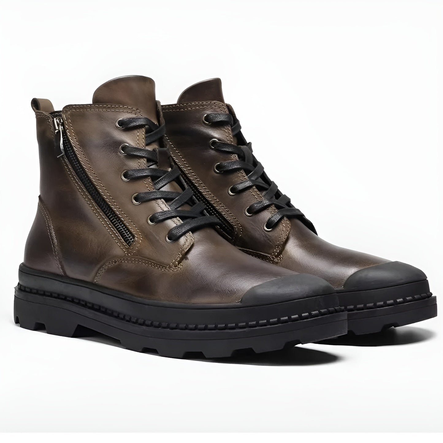 Men’s Vintage Leather Boots with Side Zip