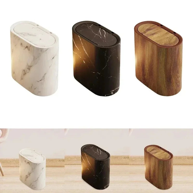 Nordic Marble Trash Can - Slim Push Top Wastebasket Bathroom WC